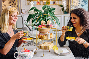 Two women enjoy afternoon tea at the beautiful World of Wedgwood Tea Room